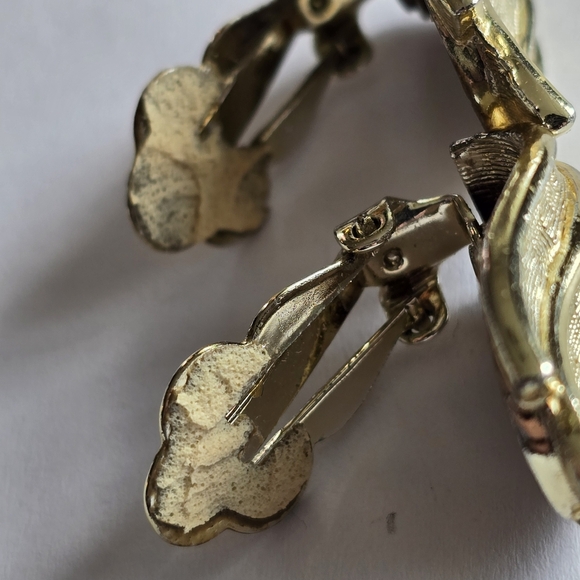 Vintage clip earrings clipon gold tone retro - Picture 6 of 10
